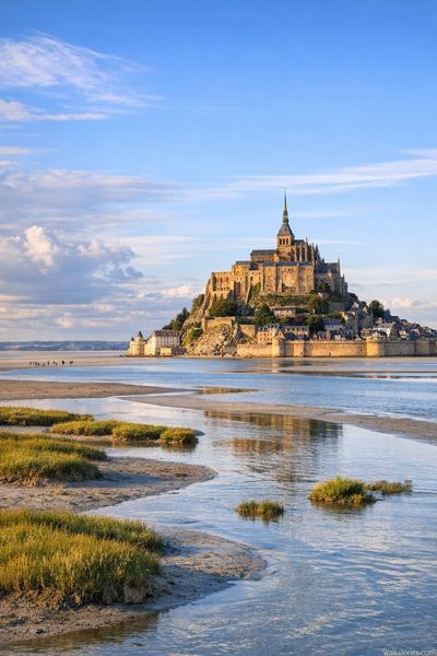 L'abbaye du Mont-Saint-Michel vue depuis la baie du Mont Saint-Michel