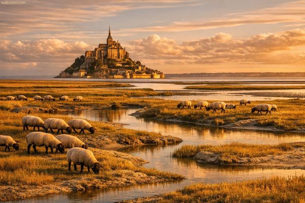 Pré-salés normands avec le Mont Saint-Michel en arrière-plan