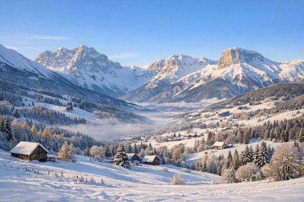 Paysage montagneux inspiré du massif du Dévoluy en hiver